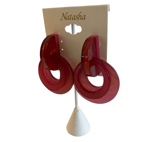 Natasha Modern Red Acrylic Multiple Hoop Earrings - Picture 2 of 6